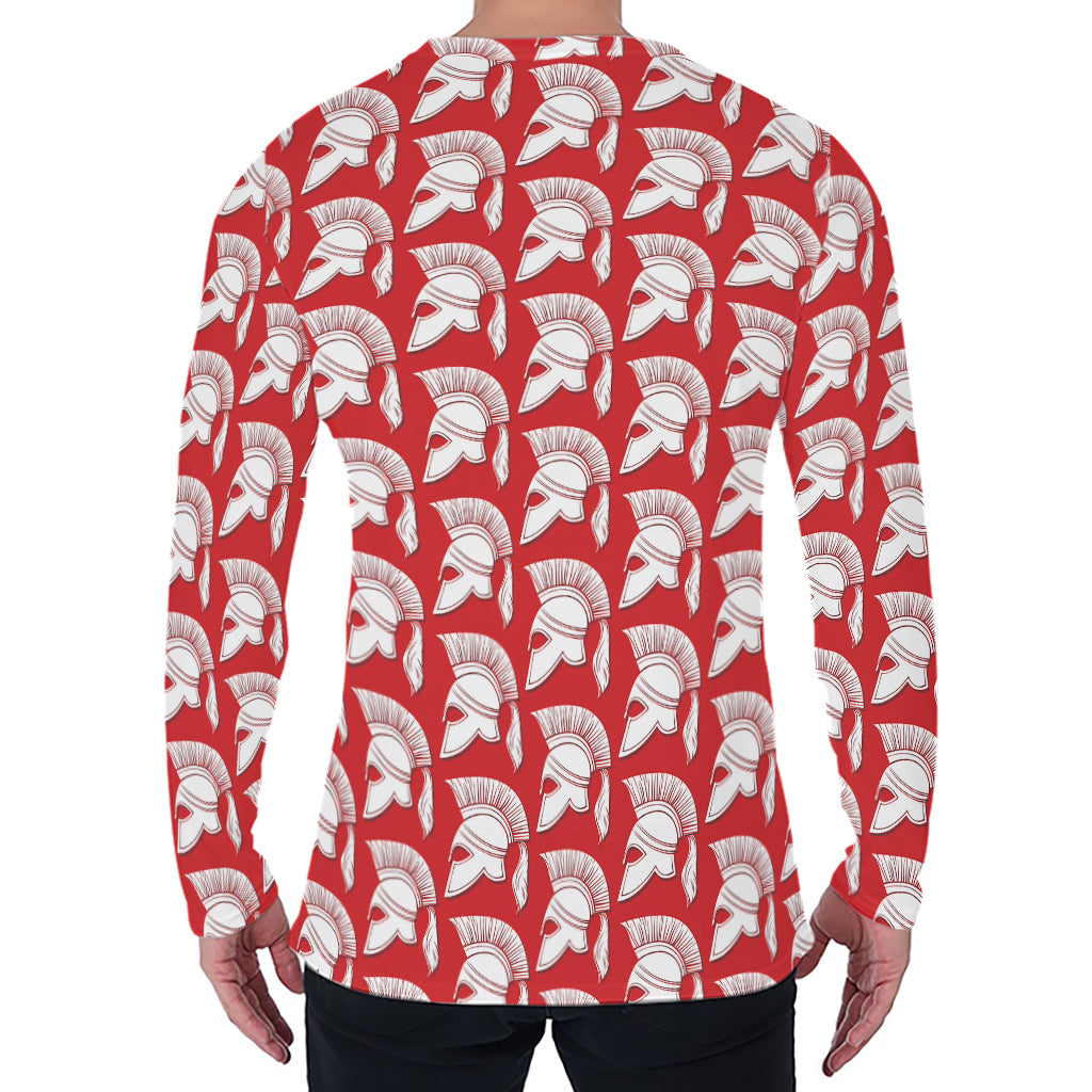 White And Red Spartan Pattern Print Men's Long Sleeve T-Shirt