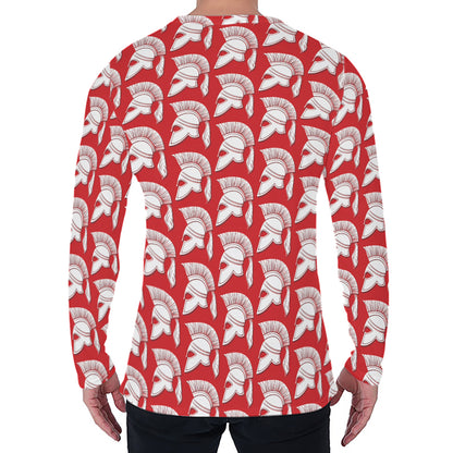 White And Red Spartan Pattern Print Men's Long Sleeve T-Shirt