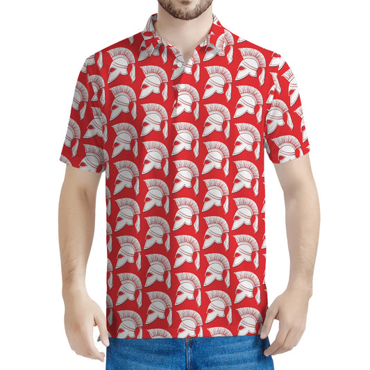 White And Red Spartan Pattern Print Men's Polo Shirt