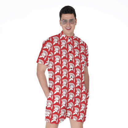 White And Red Spartan Pattern Print Men's Rompers