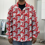 White And Red Spartan Pattern Print Men's Shirt Jacket