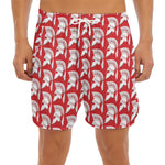 White And Red Spartan Pattern Print Men's Split Running Shorts