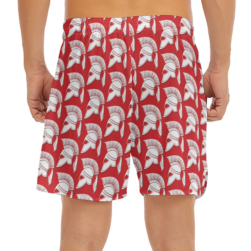 White And Red Spartan Pattern Print Men's Split Running Shorts