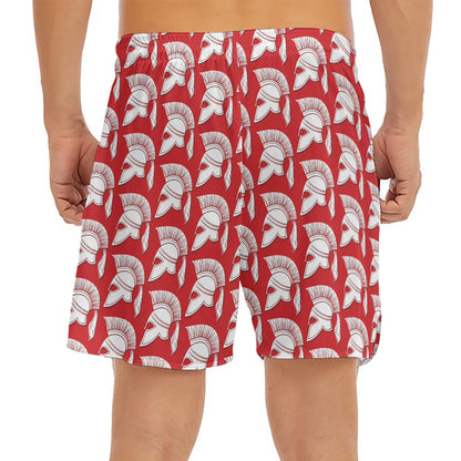 White And Red Spartan Pattern Print Men's Split Running Shorts