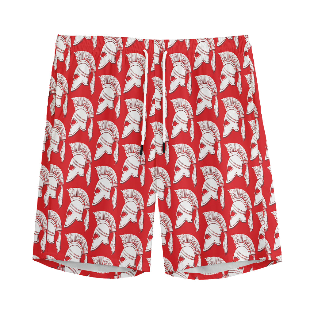 White And Red Spartan Pattern Print Men's Sports Shorts