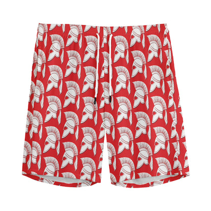 White And Red Spartan Pattern Print Men's Sports Shorts