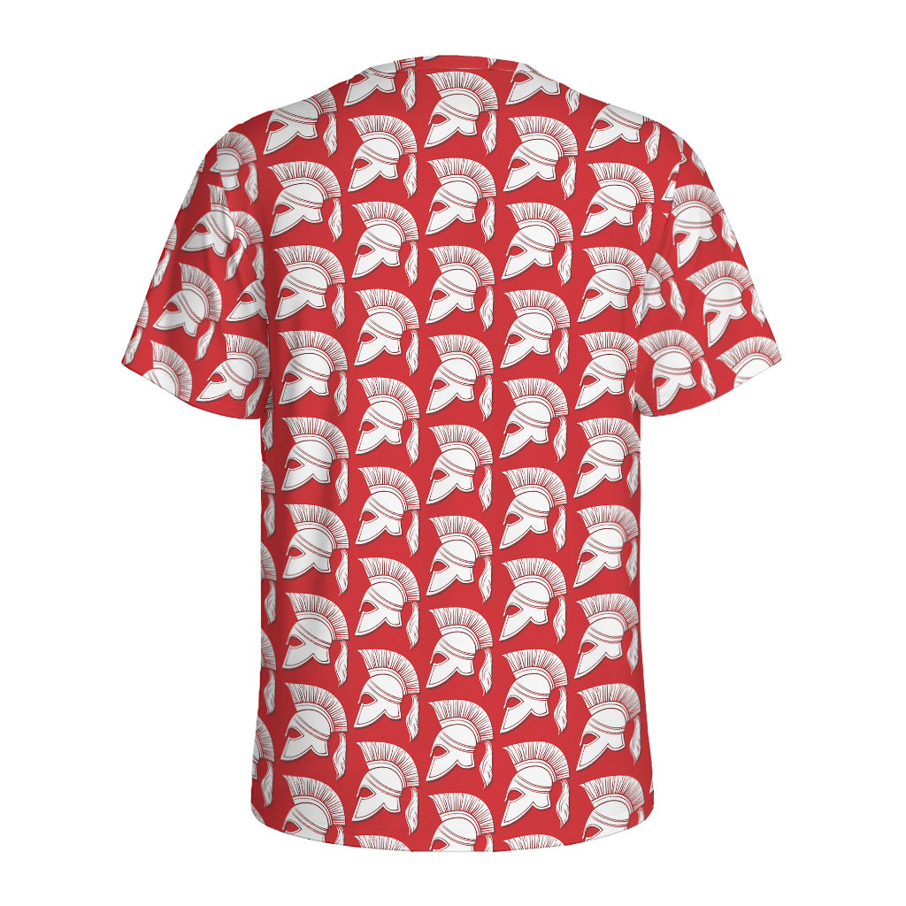 White And Red Spartan Pattern Print Men's Sports T-Shirt