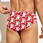 White And Red Spartan Pattern Print Men's Swim Briefs