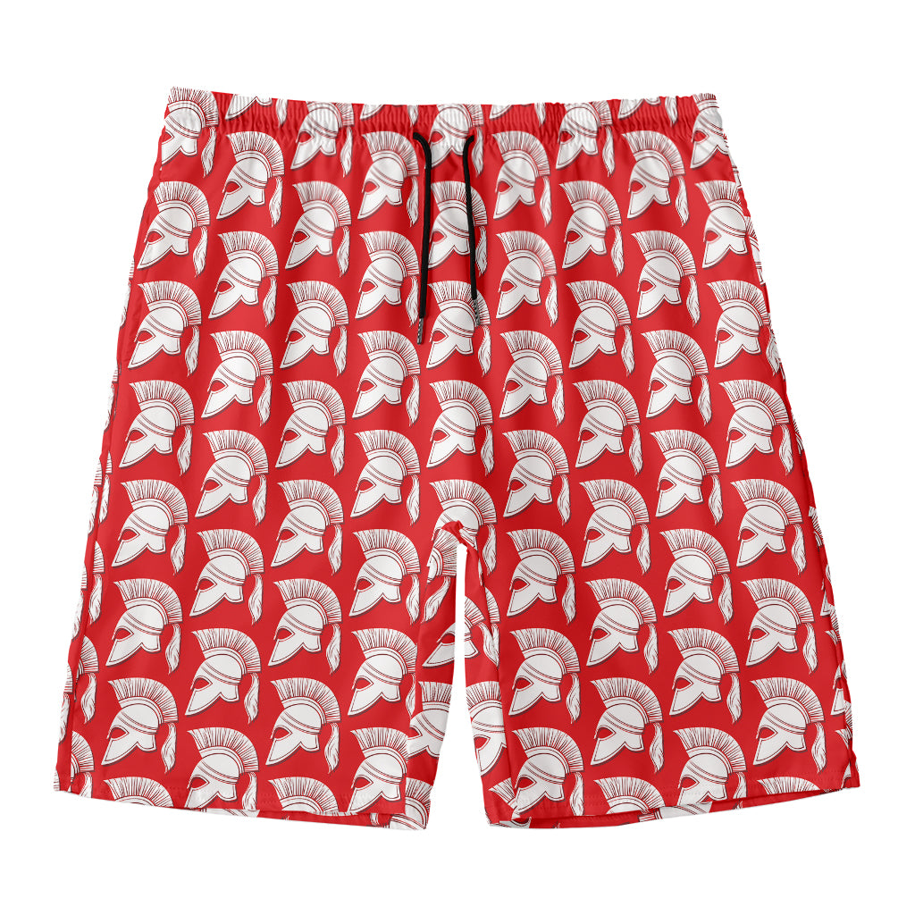 White And Red Spartan Pattern Print Men's Swim Trunks
