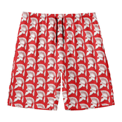 White And Red Spartan Pattern Print Men's Swim Trunks