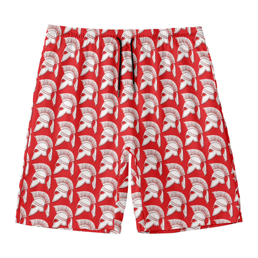 White And Red Spartan Pattern Print Men's Swim Trunks