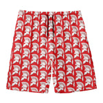 White And Red Spartan Pattern Print Men's Swim Trunks