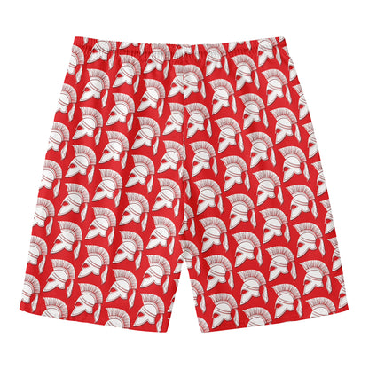 White And Red Spartan Pattern Print Men's Swim Trunks