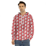 White And Red Spartan Pattern Print Men's Velvet Pullover Hoodie