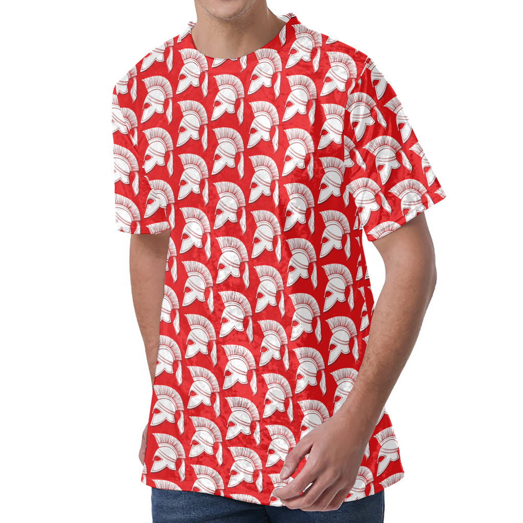 White And Red Spartan Pattern Print Men's Velvet T-Shirt