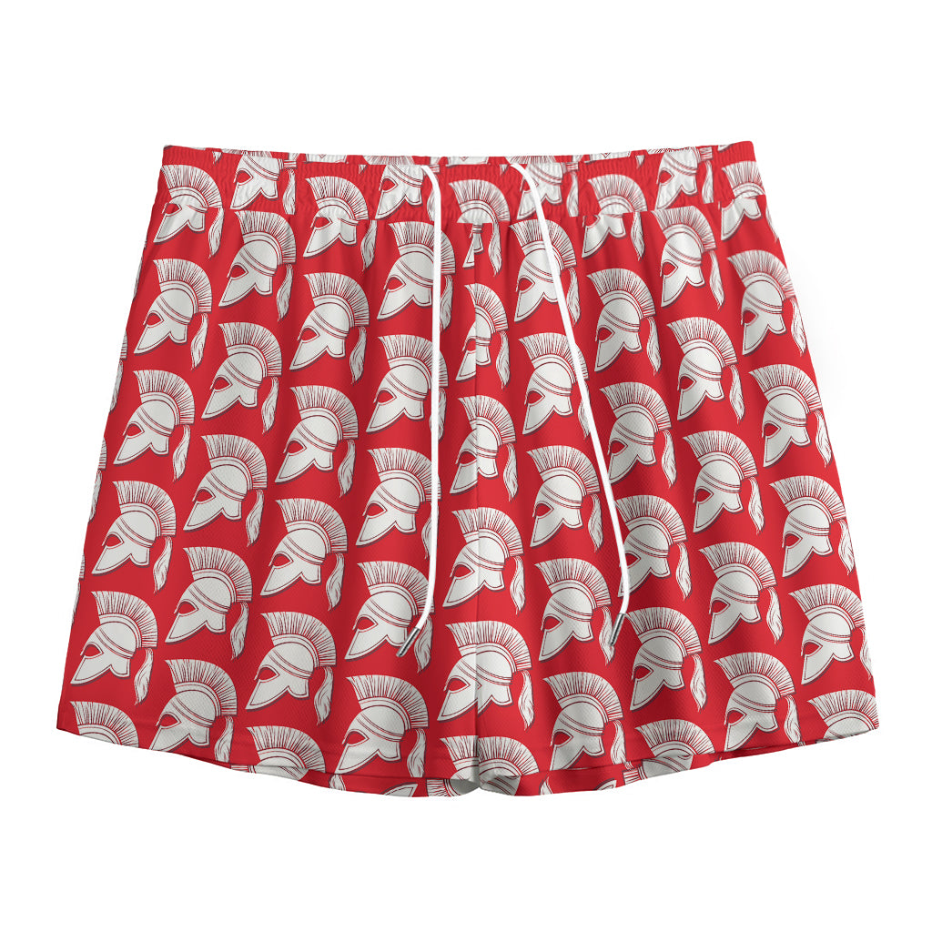 White And Red Spartan Pattern Print Mesh Shorts
