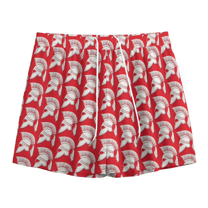 White And Red Spartan Pattern Print Mesh Shorts