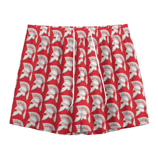 White And Red Spartan Pattern Print Mesh Shorts