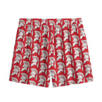 White And Red Spartan Pattern Print Mesh Shorts