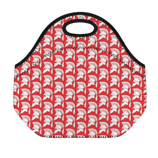White And Red Spartan Pattern Print Neoprene Lunch Bag