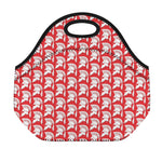 White And Red Spartan Pattern Print Neoprene Lunch Bag