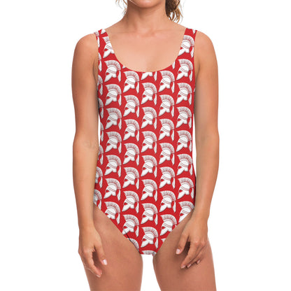 White And Red Spartan Pattern Print One Piece Swimsuit