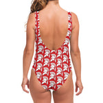 White And Red Spartan Pattern Print One Piece Swimsuit