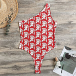 White And Red Spartan Pattern Print One Shoulder Bodysuit