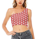 White And Red Spartan Pattern Print One Shoulder Crop Top