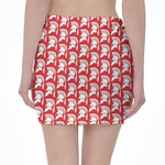 White And Red Spartan Pattern Print Pencil Mini Skirt