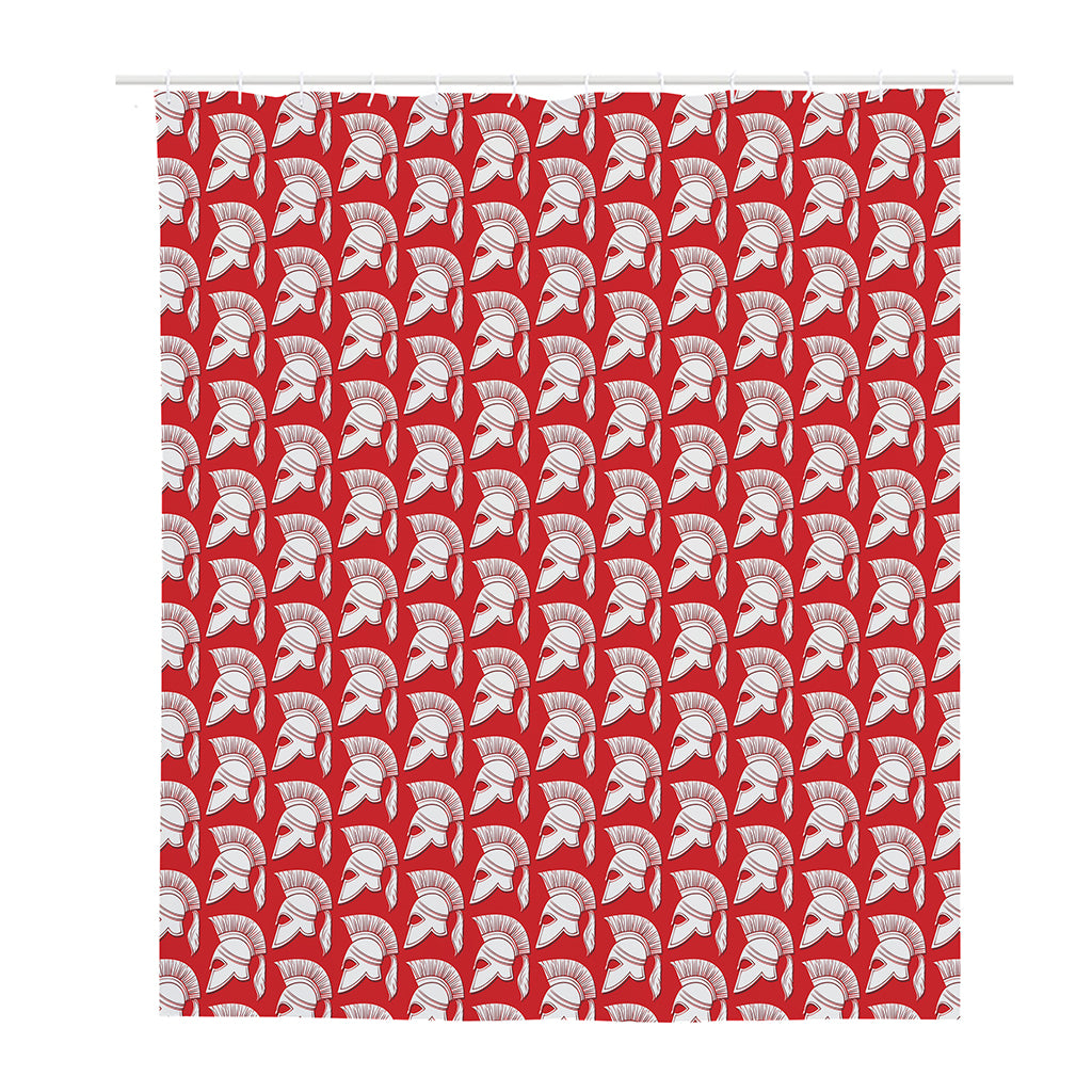 White And Red Spartan Pattern Print Polyester Shower Curtain