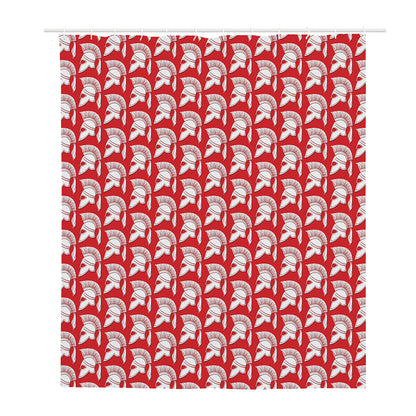 White And Red Spartan Pattern Print Polyester Shower Curtain