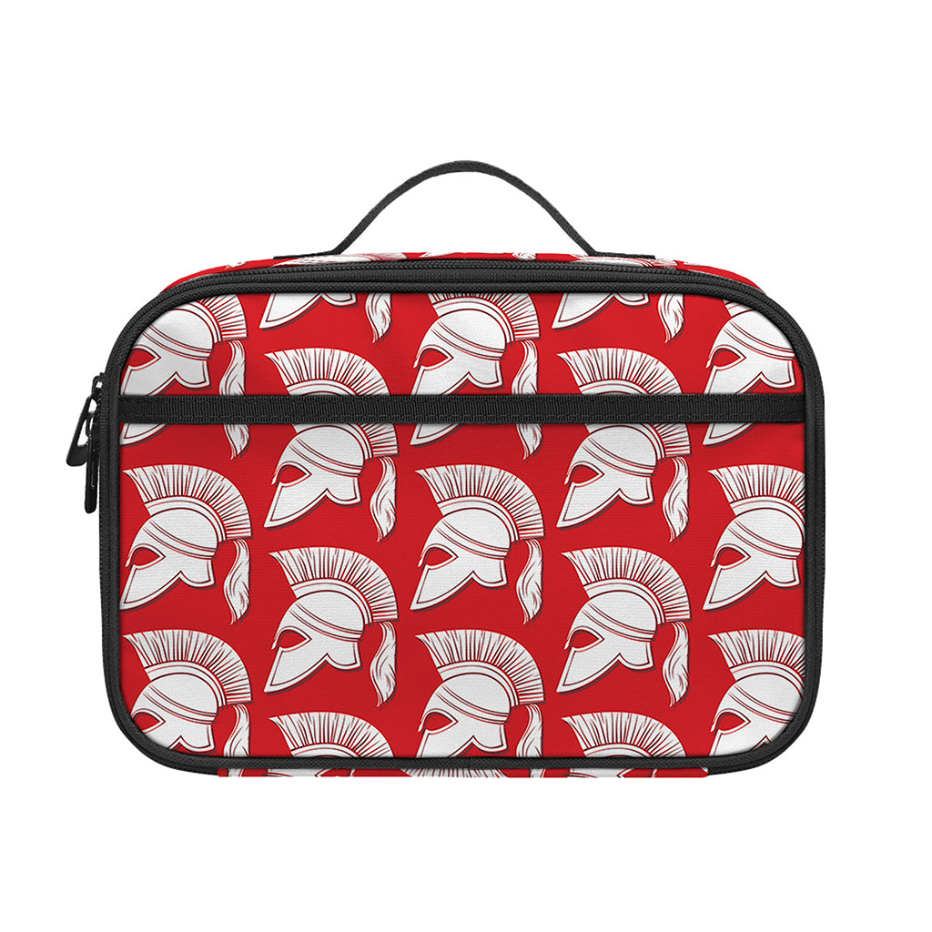 White And Red Spartan Pattern Print Portable Lunch Bag