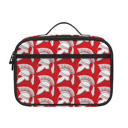 White And Red Spartan Pattern Print Portable Lunch Bag