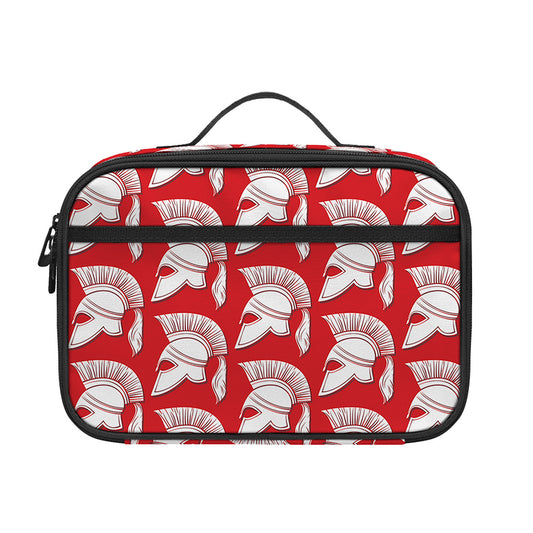 White And Red Spartan Pattern Print Portable Lunch Bag