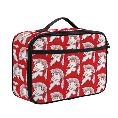 White And Red Spartan Pattern Print Portable Lunch Bag
