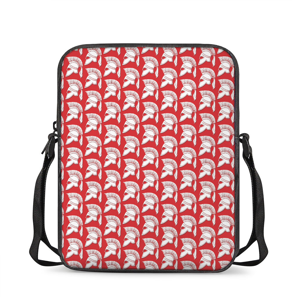 White And Red Spartan Pattern Print Rectangular Crossbody Bag