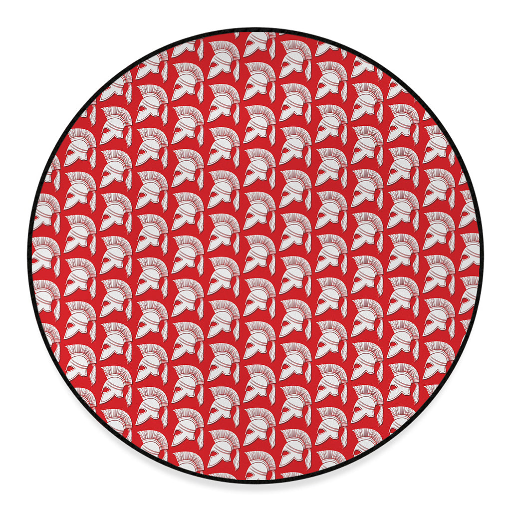 White And Red Spartan Pattern Print Round Floor Mat