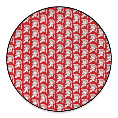 White And Red Spartan Pattern Print Round Floor Mat