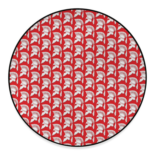 White And Red Spartan Pattern Print Round Floor Mat