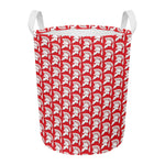 White And Red Spartan Pattern Print Round Laundry Basket