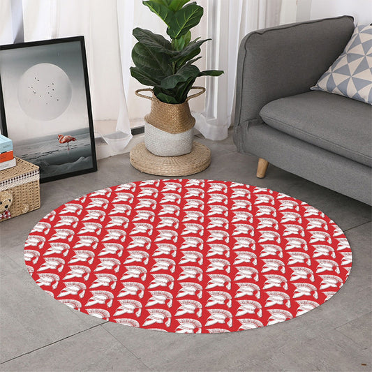White And Red Spartan Pattern Print Round Rug
