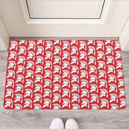White And Red Spartan Pattern Print Rubber Doormat