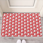 White And Red Spartan Pattern Print Rubber Doormat