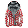 White And Red Spartan Pattern Print Sherpa Lined Zip Up Hoodie