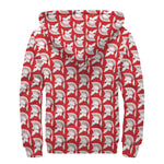 White And Red Spartan Pattern Print Sherpa Lined Zip Up Hoodie