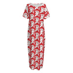 White And Red Spartan Pattern Print Short Sleeve Long Nightdress