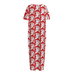 White And Red Spartan Pattern Print Short Sleeve Long Nightdress