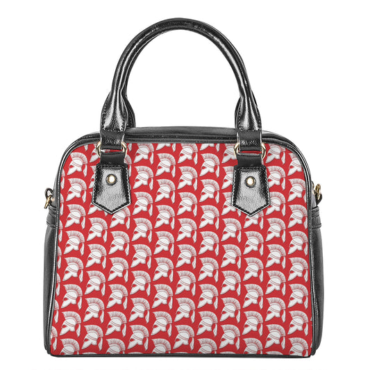 White And Red Spartan Pattern Print Shoulder Handbag