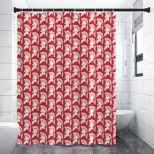 White And Red Spartan Pattern Print Shower Curtain